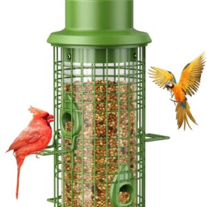 Bird Feeders for Outdoors Hanging, Squirrel Proof Wild Bird Feeder for Outside, Metal Hanging Bird Seed Feeders for Cardinal, Finch, Sparrow, Blue Jay, 3LBs, 4 Ports, Chew-Proof, Weather-Resistant