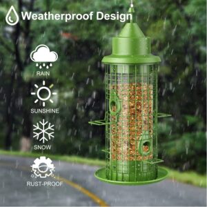 Bird Feeders for Outdoors Hanging, Squirrel Proof Wild Bird Feeder for Outside, Metal Hanging Bird Seed Feeders for Cardinal, Finch, Sparrow, Blue Jay, 3LBs, 4 Ports, Chew-Proof, Weather-Resistant