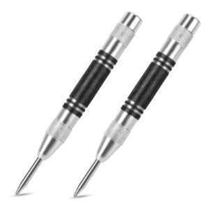 2pcs heavy duty automatic center punch, 5'' premium steel spring loaded center hole punch, adjustable spring impact center marker scriber tool for metel, plastics, wood, glass by karmiero