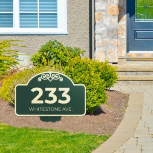 Custom House Address Yard Sign, Lawn Arch Address Plaque, Personalized House Numbers For Outside, Square Style, 12x15 Inches, Aluminum Composite Material Made in The USA by Sigo Signs