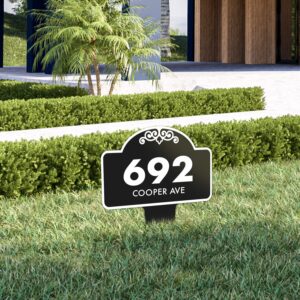 Custom House Address Yard Sign, Lawn Arch Address Plaque, Personalized House Numbers For Outside, Square Style, 12x15 Inches, Aluminum Composite Material Made in The USA by Sigo Signs