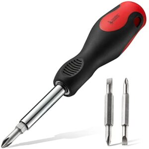 6 in 1 screwdriver set with comfortable non-slip grip, multi-tool screw driver bit set multipurpose use, all in 1 nut driver with phillips/slotted super quality steel bits, with built-in bit holder
