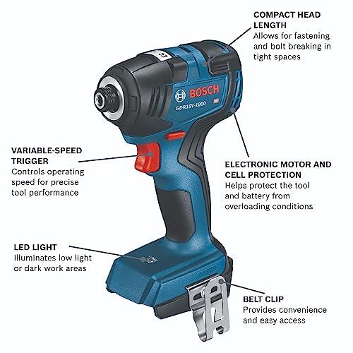 BOSCH GDR18V-1800B12 18V Brushless 1/4 In. Hex Impact Driver Kit with (1) 2 Ah Standard Power Battery