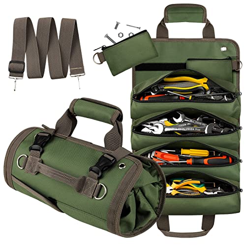 UUP Tool Roll Bag, Roll Up Tool Bag with Detachable Pouches, Heavy Duty Wrench Roll Tool Organizer with 11 Pockets, Canvas Tool Bag for Motorcycle, Mechanic, Electrician, Woodworker & Hobbyist