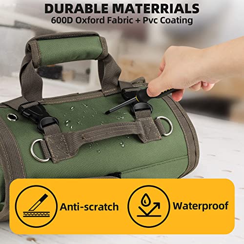 UUP Tool Roll Bag, Roll Up Tool Bag with Detachable Pouches, Heavy Duty Wrench Roll Tool Organizer with 11 Pockets, Canvas Tool Bag for Motorcycle, Mechanic, Electrician, Woodworker & Hobbyist