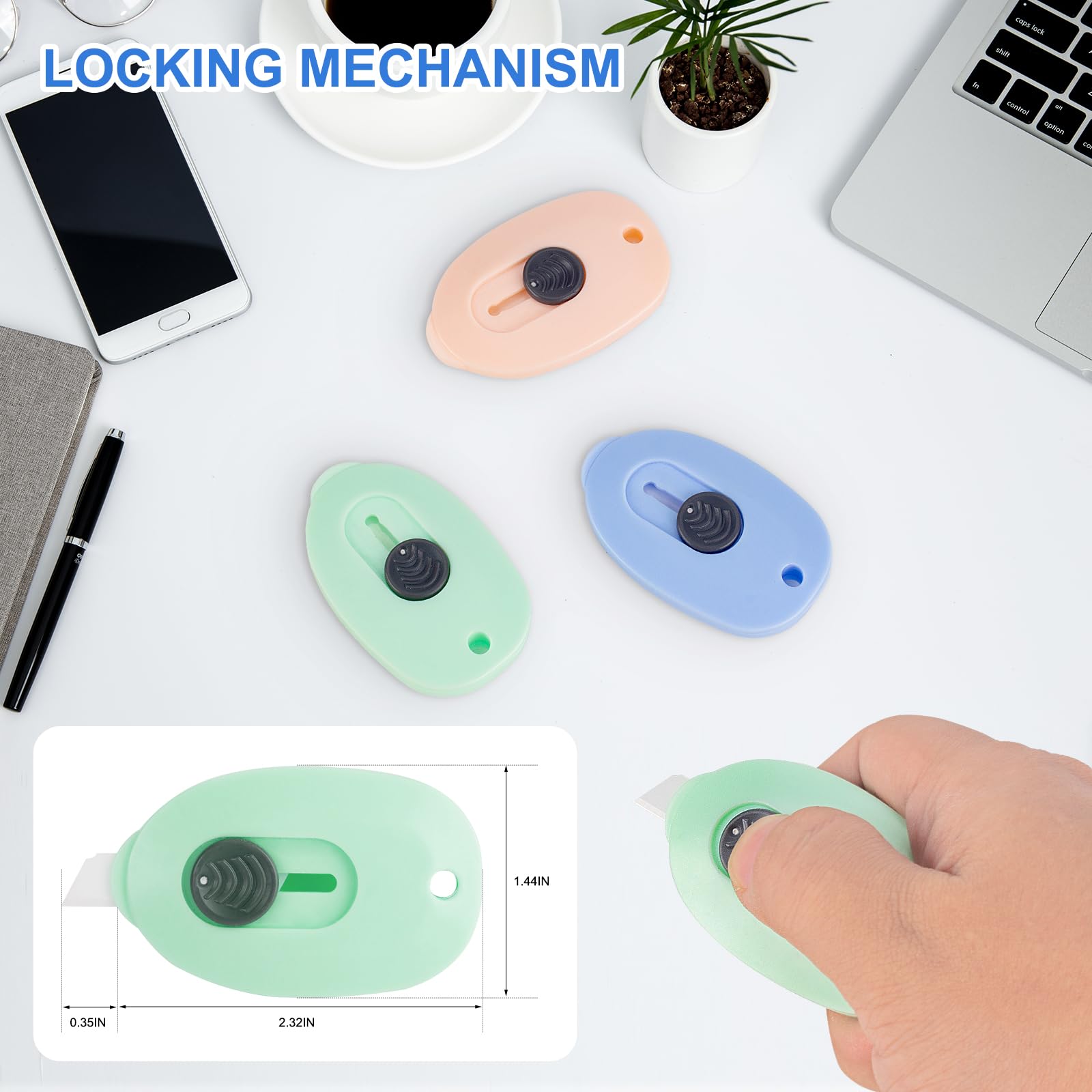 Mini Ceramic Box Cutter, 6pcs Package And Box Opener, Retractable Safety Cutters, Small Utility Knife Ceramic Blades with Keychain Hole