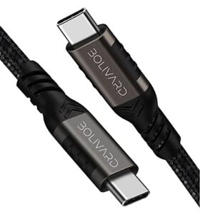 bolivard usb c to usb c (3.2 gen) (0.7ft) (100w, 20v, 5a) pd fast charging, (20gbps) data transfer, (4k) video output, for charging iphone 15 models & devices with usb-c input, black