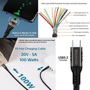 Bolivard USB C to USB C (3.2 Gen) (0.7ft) (100W, 20V, 5A) PD Fast Charging, (20Gbps) Data Transfer, (4K) Video Output, for Charging iPhone 15 Models & Devices with USB-C Input, Black