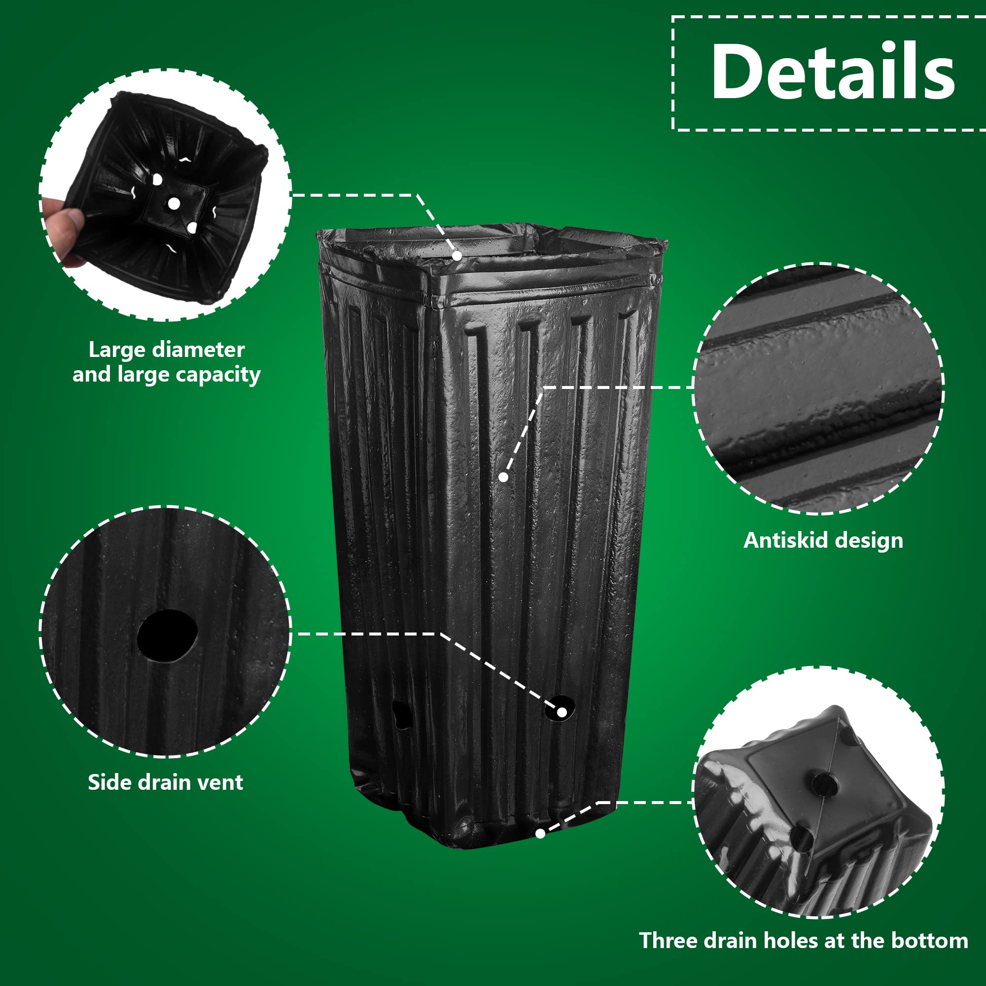 RunNico 50pcs Plastic Deep Plant Nursery Pots,12.2”Tall Tree Pots,Black Deep Seedling Container Pots with Drainage Holes for Indoor Outdoor Gardening (4.72" Wx12.2 H)