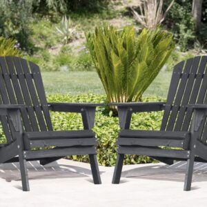 Folding Adirondack Chair Set of 2, Weather Resistant Adirondack Chairs Lawn Chair Outdoor Modern Adirondack Chairs Fire Pit Chairs Outdoor Chairs for Patio Lawn Garden Backyard Pool Deck, Grey