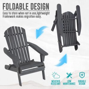 Folding Adirondack Chair Set of 2, Weather Resistant Adirondack Chairs Lawn Chair Outdoor Modern Adirondack Chairs Fire Pit Chairs Outdoor Chairs for Patio Lawn Garden Backyard Pool Deck, Grey