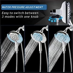 Rain Shower Head with Handheld, High Pressure 9-Setting Hand Held Shower and Rainfall Shower Head Separately or Together, Nuodan 3-Way Waterfall Shower Combo with Stainless Steel Hose, Chrome