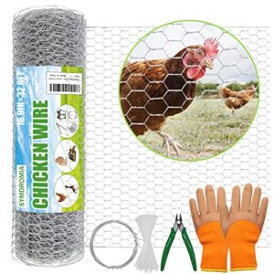 chicken wire, 16.9 in × 32.8 ft chicken wire fencing, chicken coop accessories, 0.6 inch hexagonal galvanized wire mesh for rabbit garden, protecting chicken feeder waterer, with pliers & glove