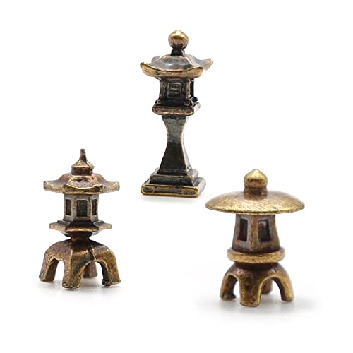 MDEOOSKY 3pcs Miniature Garden Decoration Set,Copper Alloy Tower Statues Tower Models,Japanese Lantern Models for Garden & Patio Micro Landscape Yard Bonsai Decoration