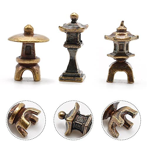 MDEOOSKY 3pcs Miniature Garden Decoration Set,Copper Alloy Tower Statues Tower Models,Japanese Lantern Models for Garden & Patio Micro Landscape Yard Bonsai Decoration