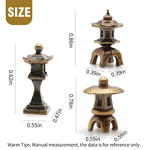 MDEOOSKY 3pcs Miniature Garden Decoration Set,Copper Alloy Tower Statues Tower Models,Japanese Lantern Models for Garden & Patio Micro Landscape Yard Bonsai Decoration