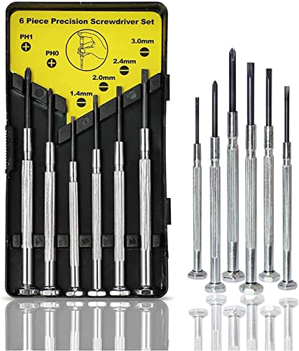 6PCS Mini Screwdriver Set, Precision Small Screwdriver Kit for Jewelry Watch Eyeglass Electronics Repair - Premium Screwdrivers with 6 Different Size Flathead and Phillips, Gadgets Tools for Home