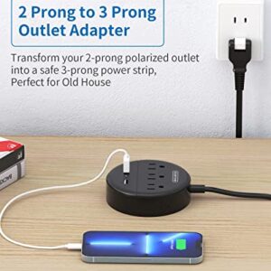 2 Prong Power Strip 10 ft & 5 ft Nightstand Power Strip with USB, 3 Outlets 3 USB Desktop Charging Station, Extension Cord with Switch Control and Phone/Tablet Holder for Home, Cruise Ship,Office