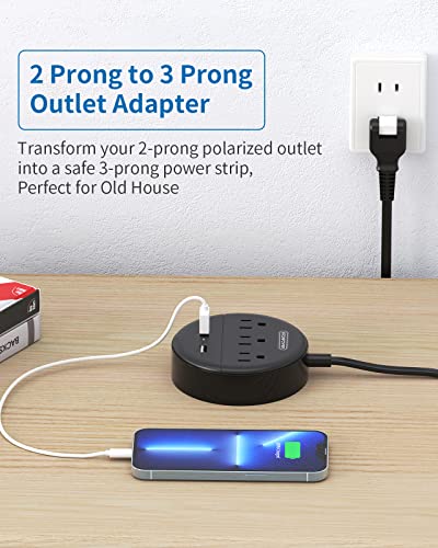 2 Prong Power Strip 10 ft & 5 ft Nightstand Power Strip with USB, 3 Outlets 3 USB Desktop Charging Station, Extension Cord with Switch Control and Phone/Tablet Holder for Home, Cruise Ship,Office