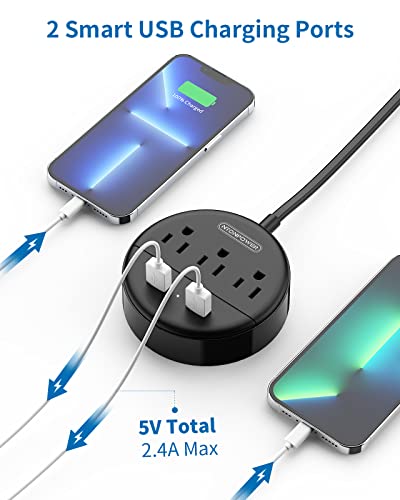 2 Prong Power Strip 10 ft & 5 ft Nightstand Power Strip with USB, 3 Outlets 3 USB Desktop Charging Station, Extension Cord with Switch Control and Phone/Tablet Holder for Home, Cruise Ship,Office