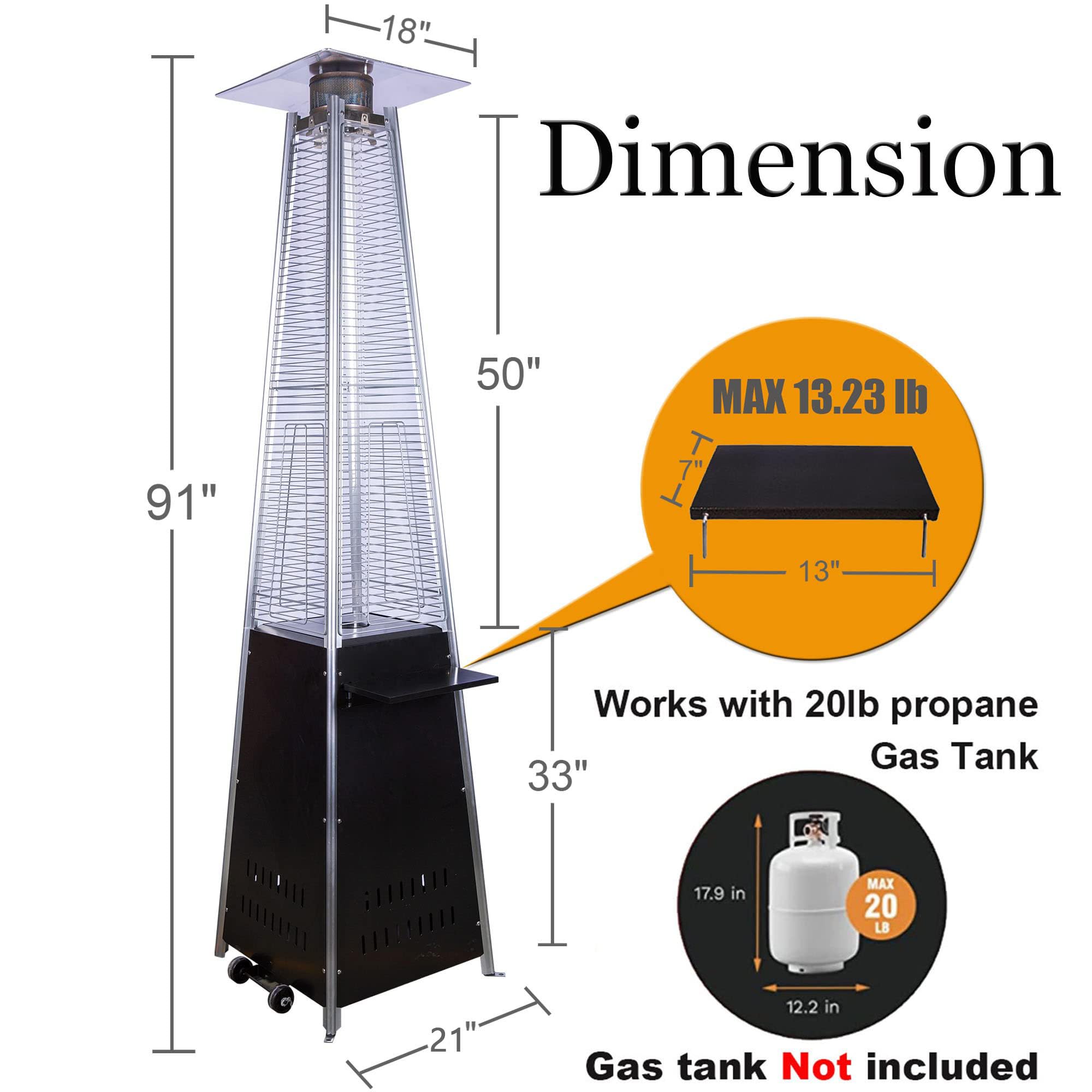 Pyramid Patio Heater, 48,000 BTU Outdoor Heaters for Patio Propane with Detachable Table, Detachable Wheels, Protective Cover for Outdoor Terrace Garden Poolside(Black)