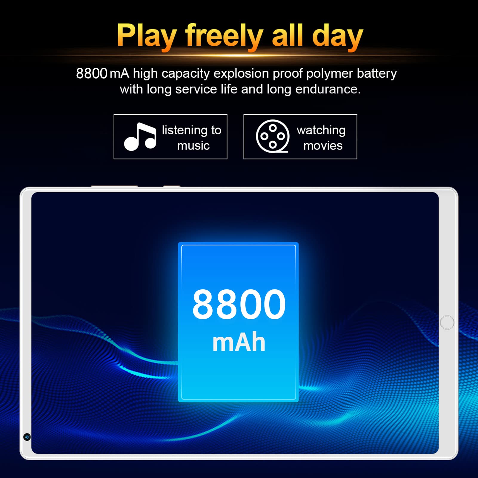 HD Tablet,8in Tablet,Portable Tablet Support Calls,4GB 64GB RAM,Front 200w Rear 800w, 8800mAh Battery Tablet,1920x1200 HD Tablet,Gaming Tablet for Kids Friends
