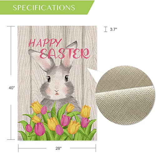 Happy Easter House Flag large 28 x 40 Inch Double Sided Rabbit with flower Spring Seasonal for Outside Burlap Yard Outdoor Decor