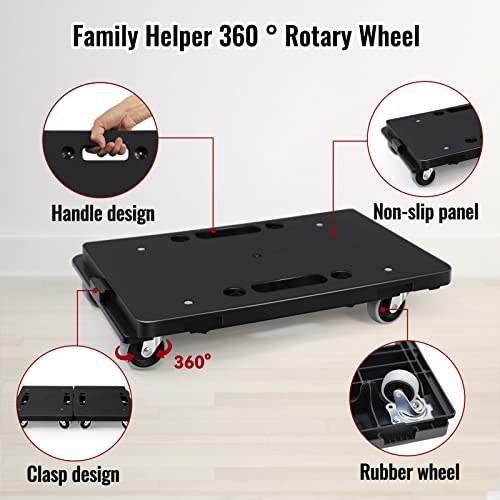 Uholan Flatbed Dolly Can Connected Two Pcs One Set Household Portable Mobile Dolly Infinite Rotary Flat Handtruck Mobile Furniture Load 220lb Black ，Grey Wheel (Grey Wheel)