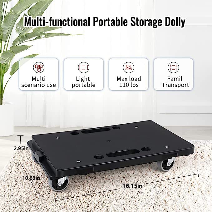 Uholan Flatbed Dolly Can Connected Two Pcs One Set Household Portable Mobile Dolly Infinite Rotary Flat Handtruck Mobile Furniture Load 220lb Black ，Grey Wheel (Grey Wheel)