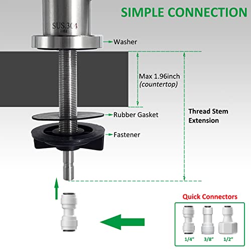 Drinking Water Faucet 100% Lead-Free Kitchen Water Filter Faucet Brushed Finish Cold Water Bar Sink Faucet for Water Purifier Filter Filtration System, 1/4-inch Tube, Stainless Steel