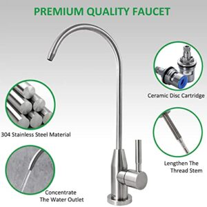 Drinking Water Faucet 100% Lead-Free Kitchen Water Filter Faucet Brushed Finish Cold Water Bar Sink Faucet for Water Purifier Filter Filtration System, 1/4-inch Tube, Stainless Steel