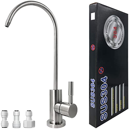 Drinking Water Faucet 100% Lead-Free Kitchen Water Filter Faucet Stainless Steel Cold Water Bar Sink Faucet for Water Purifier Filter Filtration System, 1/4-inch Tube, Brushed Finish