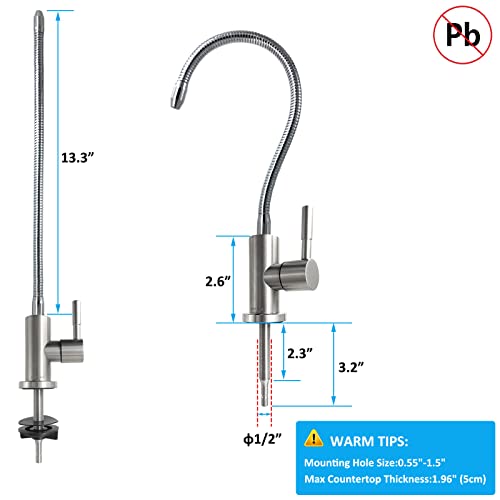 2023 Lead-Free Drinking Water Faucet with Flexible Gooseneck, SUS304 Stainless Steel Beverage Kitchen Water Filter Faucet Fits Most Water Purifier Filter Filtration Systems or Reverse Osmosis Units