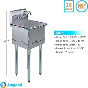 Stainless Steel One Compartment Laundry Utility Room Mop Sink with Faucet - NSF