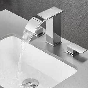 LOOPAN Widespread Bathroom Sink Faucet 3 Holes Two Handles 8 Inch Lavatory Vanity Sink Faucet Chrome, Waterfall Bathroom Sink Faucet with Pop Up Drain, cUPC Supply Lines
