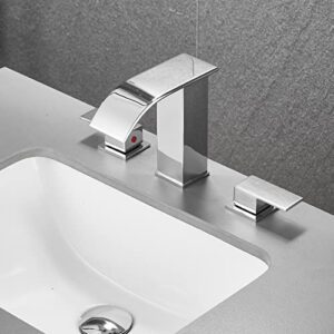 LOOPAN Widespread Bathroom Sink Faucet 3 Holes Two Handles 8 Inch Lavatory Vanity Sink Faucet Chrome, Waterfall Bathroom Sink Faucet with Pop Up Drain, cUPC Supply Lines