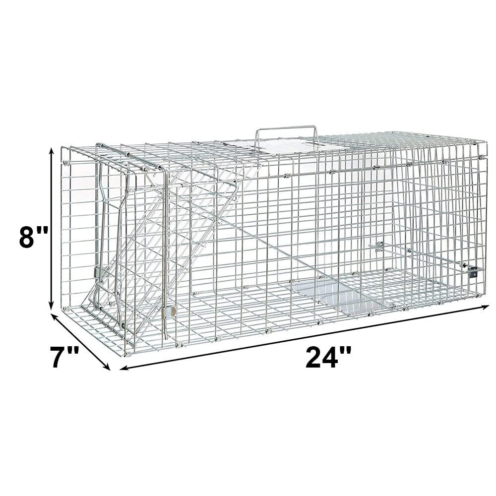 2 Pack Humane Cat Trap for Stray Cats 24"x8"x7" Live Animal Trap Live Traps for Cats Racoon Possum Rabbit Squirrel Mouse Small Animal Trap Outdoor Indoor Collapsible Steel Humane Release Animal Cage