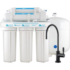 spiropure sp-ro100-bk 5-stage ro reverse osmosis water filter system with matte black/oil rubbed bronze air gap faucet, 75 gpd, under sink ro drinking water filtration system
