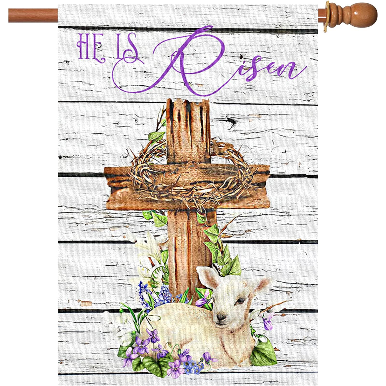 Surfapans He is Risen Easter House Flag 28x40 Inch Double Sided Outside Burlap Large Outdoor Easter Cross Spring Yard Flags Porch Home Holiday Decoration