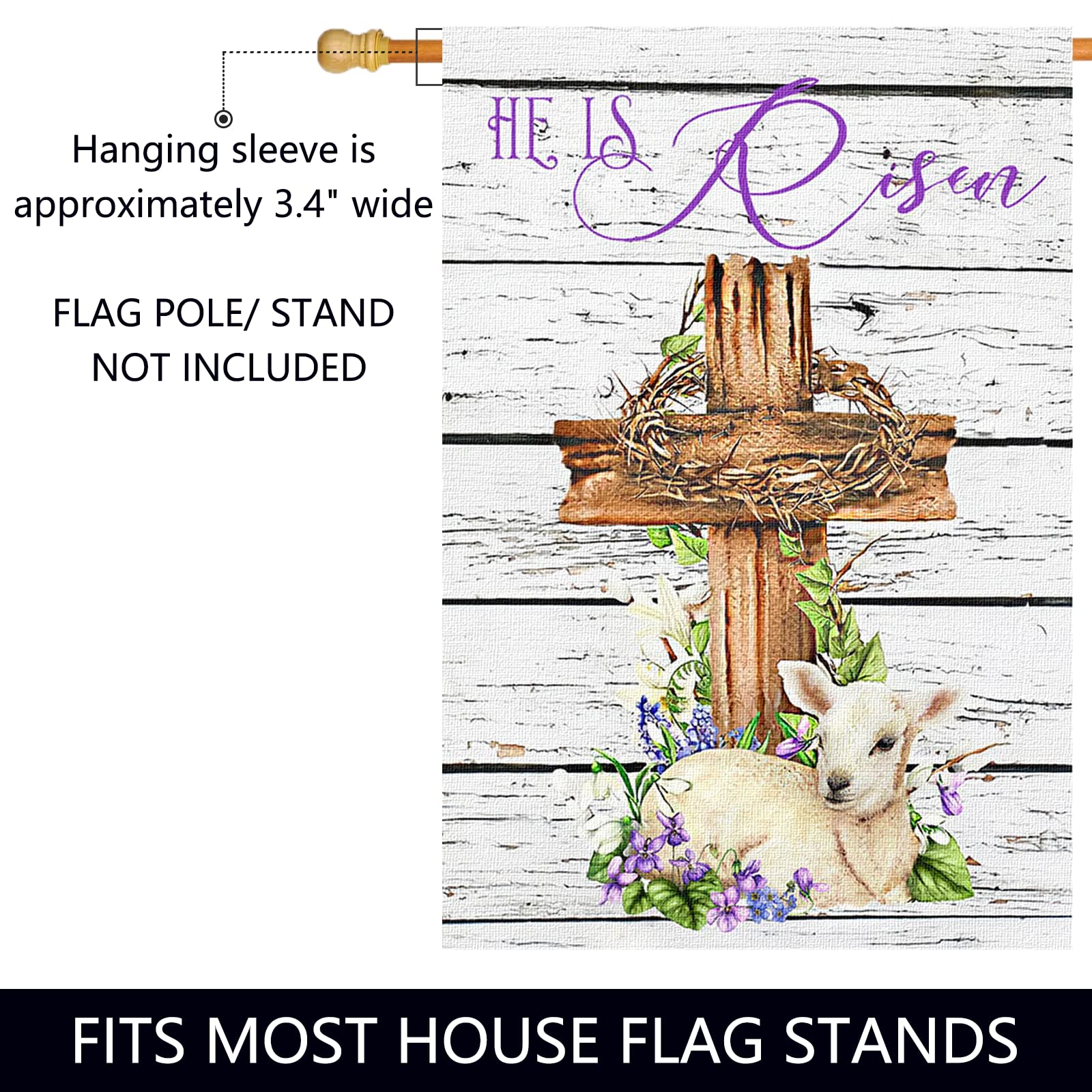 Surfapans He is Risen Easter House Flag 28x40 Inch Double Sided Outside Burlap Large Outdoor Easter Cross Spring Yard Flags Porch Home Holiday Decoration