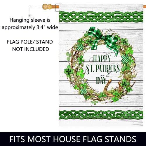 Surfapans Happy St Patricks Day Wreath House Flag 28x40 Inch Double Sided Outside Burlap Large Outdoor Yard Flags Porch Home Farmhouse Decoration