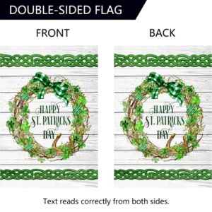 Surfapans Happy St Patricks Day Wreath House Flag 28x40 Inch Double Sided Outside Burlap Large Outdoor Yard Flags Porch Home Farmhouse Decoration