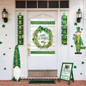 Surfapans Happy St Patricks Day Wreath House Flag 28x40 Inch Double Sided Outside Burlap Large Outdoor Yard Flags Porch Home Farmhouse Decoration