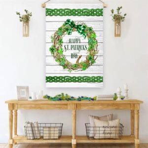 Surfapans Happy St Patricks Day Wreath House Flag 28x40 Inch Double Sided Outside Burlap Large Outdoor Yard Flags Porch Home Farmhouse Decoration