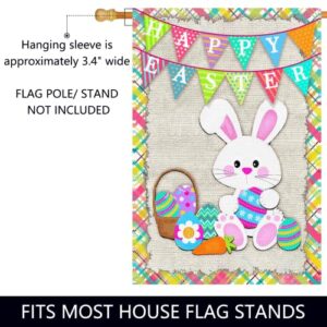 Surfapans Happy Easter Bunny House Flag 28x40 Inch Double Sided Outside Burlap Easter Rabbit Eggs Outdoor Large Yard Flags Porch Home Holiday Decoration