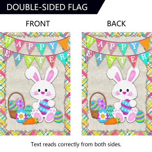 Surfapans Happy Easter Bunny House Flag 28x40 Inch Double Sided Outside Burlap Easter Rabbit Eggs Outdoor Large Yard Flags Porch Home Holiday Decoration