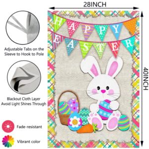 Surfapans Happy Easter Bunny House Flag 28x40 Inch Double Sided Outside Burlap Easter Rabbit Eggs Outdoor Large Yard Flags Porch Home Holiday Decoration