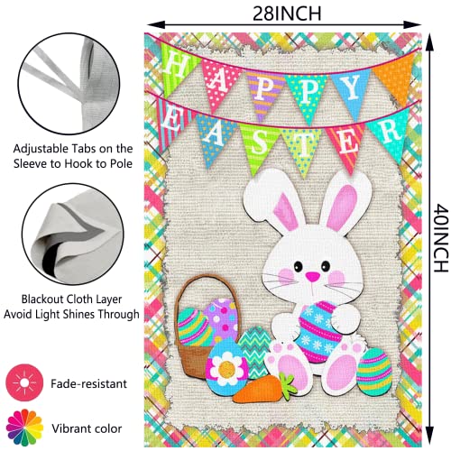 Surfapans Happy Easter Bunny House Flag 28x40 Inch Double Sided Outside Burlap Easter Rabbit Eggs Outdoor Large Yard Flags Porch Home Holiday Decoration