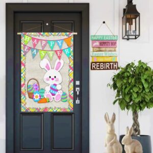 Surfapans Happy Easter Bunny House Flag 28x40 Inch Double Sided Outside Burlap Easter Rabbit Eggs Outdoor Large Yard Flags Porch Home Holiday Decoration