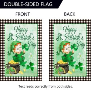 Surfapans Happy St Patricks Day House Flag 28x40 Inch Double Sided Outside Burlap Buffalo Check Plaid Green Shamrock Clover Large Yard Flag